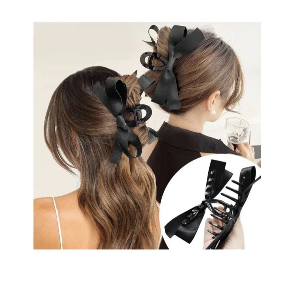 Bow Claw Clips, Matte Silky Satin Bows for Thin, Thick, or Curly Hair NIP